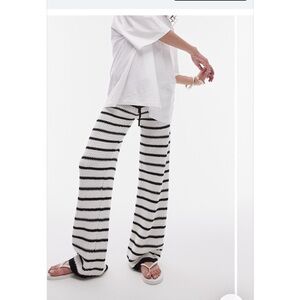 Topshop Black & White Striped Open Stitch Knit Drawstring Pants